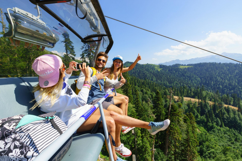 Отдыхающие на горном курорте Роза Хутор Роза Хутор в Сочи